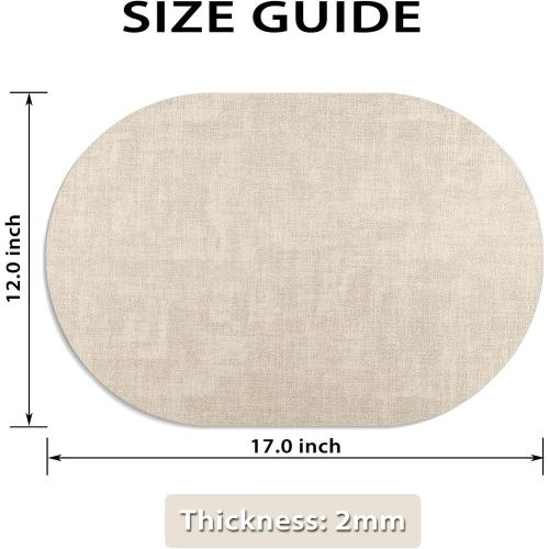 Placemats for Dining Table Set of 8 Non-Slip, Heat Resistant Oval Leather Placemat Double Layer, Waterproof Table Mats Easy to Clean for Kitchen Dining Room Coffee Office Table, Beige