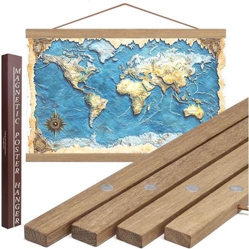 DACRI HOME Magnetic Poster Hanger Frame, Sturdy Magnetic Poster Frame 24x18 24x30 24x36 with Teak Wood, Strong Magnets for Hanging Prints, Maps, Pictures, Scroll Wall Art (24 Inch, Teak)