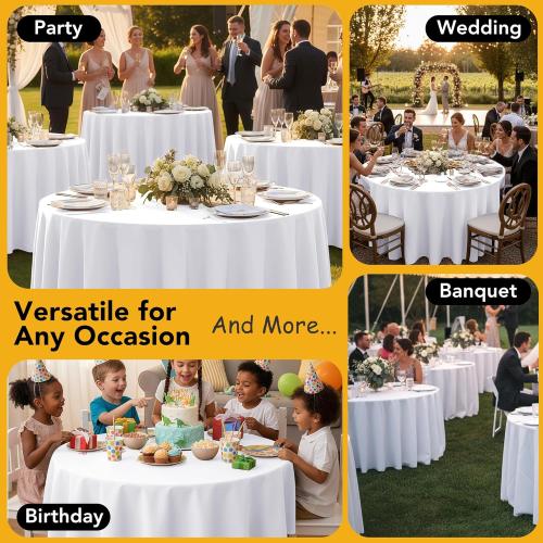 6-Pack White Round Tablecloths, 120 Inches, Stain-Resistant Polyester for 5-6 Ft Round Tables - Washable Table Covers for Weddings, Banquets, Birthday, Parties, Events
