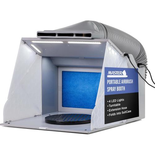 Master Airbrush Portable Airbrush Spray Booth Kit with Dual Exhaust Fans, 4 LED Lights, Turntable & Extension Hose, 16x18x13 Hobby Airbrush Booth for Painting, Models, Arts, Crafts, Cakes