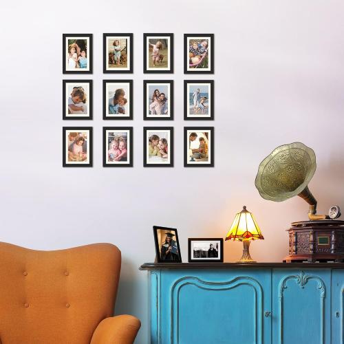 upsimples 4x6 Picture Frame Set of 10, Display Pictures 3.5x5 with Mat or 4x6 Without, Multi Photo Frames Collage for Wall or Tabletop Display, Black