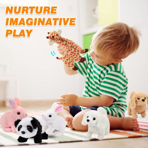 Hopearl Walking Dog Bichon Interactive Electronic Pet Plush Toy Puppy Woof and Moving Animated Nodding Head Gifts for Toddlers Birthday, White, 7''