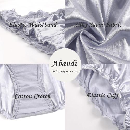 Size xs.  ..Satin Bikini Panties for Women, Frill Trim Ruched Cheeky Underwear, Low Rise Shiny Panties Silky Bikini Briefs