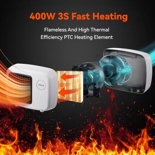 White Dreyoo Dog House Heater with Thermostat, Pet House Heater with 6FT Anti Chew Cord and Safe Overheat Protection, 2 Heating Mode (200/400W) Pet House Furnace for Dogs Chicken Coops Rabbits(White,1 Pcs)