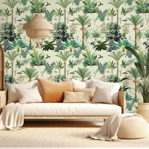 VEELIKE Vintage Tropical Peel and Stick Wallpaper Green Forest Tree Wallpaper for Nursery Bathroom Bedroom  Green Floral Contact Paper Self Adhesive Removable Botanical Wall Paper