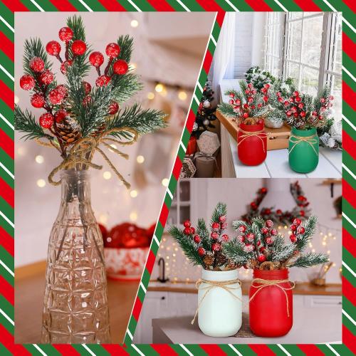 Karenhi 16 Pcs Christmas Centerpieces for Tables Christmas Mason Jars Xmas Glass Tray Table Decorations with Artificial Pine Picks and Garland Xmas Farmhouse Dining Kitchen Indoor Desk Home Decor