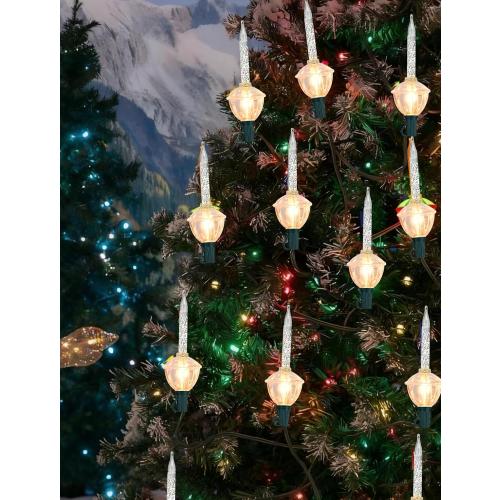 Abeja Christmas Silver Bubble Lights Set, 11 Ft Vintage Bubble Lights 8 Silver Glitter Bubble Bulbs(1 Spare), E12 Candelabra Base UL Listed for Christmas Tree Holiday House Lighting Decor- Green Wire