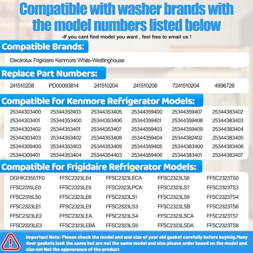 Upgraded 63.50x14.57 241510204 241510208 Refrigerator Freezer Door Gasket Replacement Compatible with Frigidaire, Kenmore and Electrolux Freezer Seal 4996726 241510204 241510206 7241510204 Black
