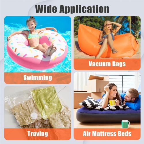 Black Portable Air Pump for Inflatables - 4.5Kpa Mini Powerful Air Mattress Pumps with Camping Light & Nozzles, Rechargeable Inflator Deflator Machine for Pool Float Sleeping Pad Vacuum Storage Bags