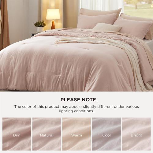 Bedsure Queen Light Pink Soft Prewashed Bedding for All Seasons,GentleSoft Lightweight Comforter