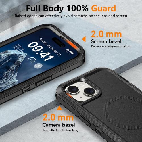 TUTUKII Magnetic for iPhone iPhone 15, 14 & 13 Case with Belt Clip Holster,Black