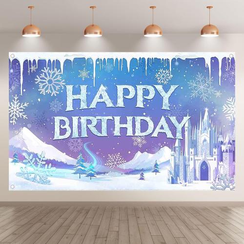 Fabric 72x43inch Ice Snow Winter Birthday Backdrop Magical Castle Wonderland Snowflake Photography Background Kids Girls Party Decorations Photo Props