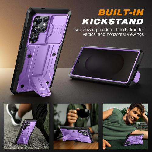 TONGATE for Samsung Galaxy S25 Ultra Case, [with Privacy Screen Protector & Slide Camera Cover] [2 Front Frames] Full-Body Heavy Duty S25 Ultra Case with Stand & Belt Clip Holster, Purple Privacy