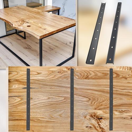 2 Pcs C-Channel Steel Support with Bolts, 36 Long x 1/2 Leg Hidden Metal Brackets for Live Edge Tabletop, Slab Furniture, Woodworking (Black)