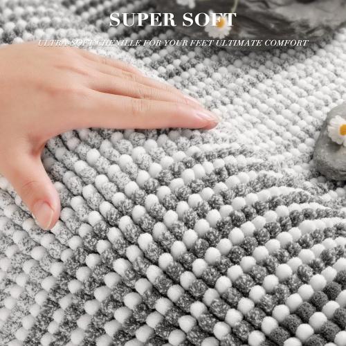 BSICPRO Bathroom Rugs and Mats Sets, 2 Piece Thick Absorbent Chenille Non Slip, Soft Shaggy Floor Mats, Machine Washable (20 x 47 Plus 16 x 24, Gray)