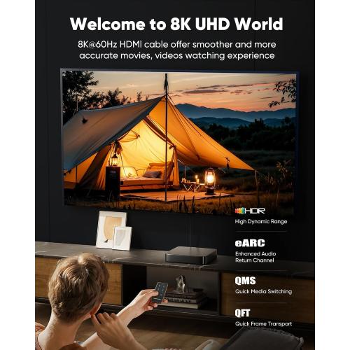 Capshi 2ft 8K 4K@120Hz HDMI Cable 2.1, 48Gbps High Speed Cord for PS5/4, TV, Gaming Console, Monitor, 8K@60Hz, 2K@240Hz, 144Hz, Support HDR, eARC, DTS:X, HDCP 2.2 & 2.3, Braided, Black