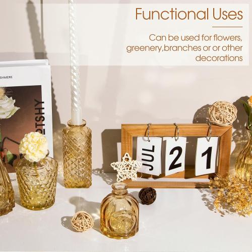 Gold Amber Glass Bud Vases Set of 12, Small Vases for Flowers, Champagne Mini Vintage Vases for Centerpieces,Bud Vase in Bulk for Wedding Decor,Single Flowers,Office and Home Table Flower Décor