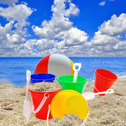 The Dreidel Company Beach Day Playsets, (Pack of 3) 5.25 Sand Bucket Play Set Box Includes, Pail & Shovel Sand Toy for Boys and Girls Birthday Party Favor