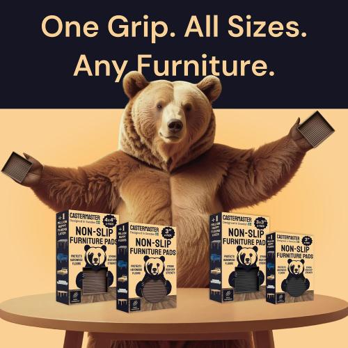 CasterMaster Square Rubber Furniture Pads - 4-Pack, Brown, 5in x 5in - Non Slip Furniture Pads for Hardwood Floors - Floor Protectors for Chairs & Rubber Feet - Stoppers to Prevent Sliding