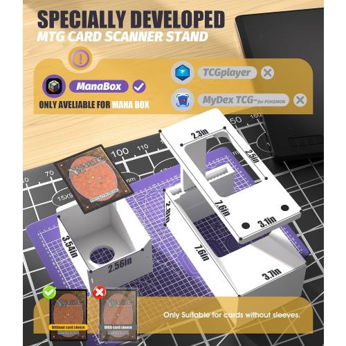 LED MTG Card Scanner Stand for ManaBox, 6000K Anti-Glare Ring Light, Adjustable Phone Holder, Sloped Tray Trading Card Scanner Stand for Unsleeved MTG Cards