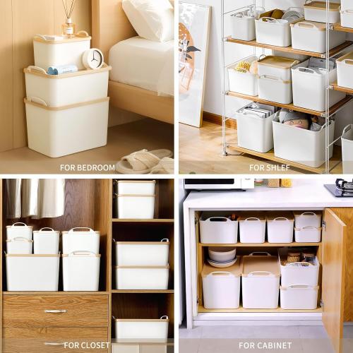 8 Packs Plastic Storage Bins with Lids Storage Organizing Containers Decorative Storage Boxes with Lids for Shelves Closet Desktop Playroom Classroom Office Drawers,White