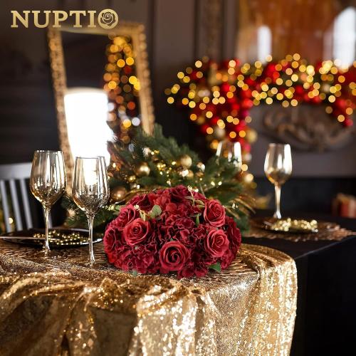 Flower Wedding Centrepieces for Tables: 10 Pcs Burgundy Artificial Flowers Roses Balls  for Centerpiece Fake Silk Rose Arrangements Weddings Reception Birthday Party Decoration