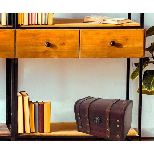 Wood and Leather Treasure Decorative Storage Chest With Lock and Lids - Handcrafted Small Stash Box for Home Decor