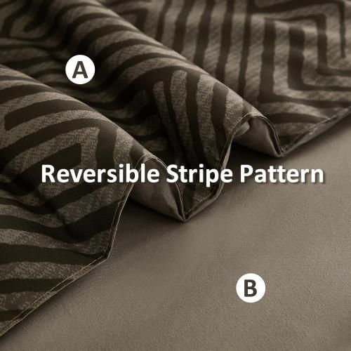 Drucon Brown Comforter Set King Size 7 Piece Bed in a Bag Striped Bedding Set Soft Microfiber Comforter and Sheet Set for All Season (King, 104x90)