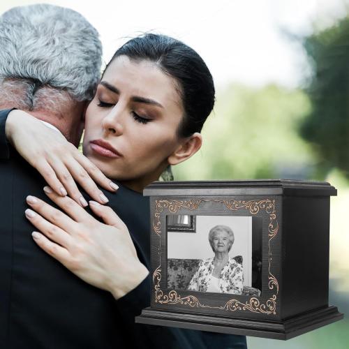 Cremation Urns for Human Ashes Adult Male or Female, Funeral Memorial Urns for Ashes with Photo Frame, Wooden Urns Box and Casket for Men Women, Burial Urn for Adults Up to 200 IBS