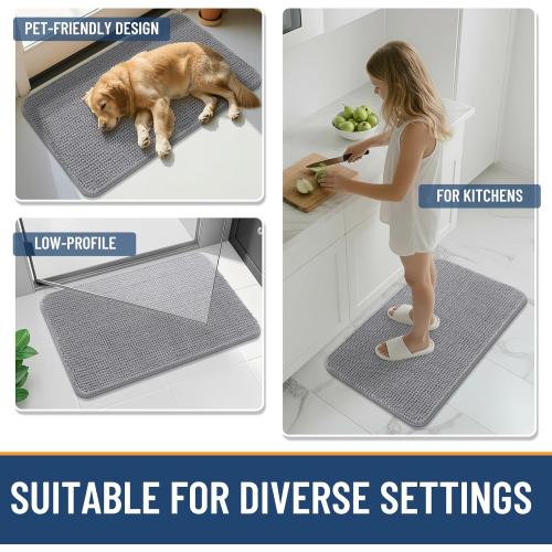 Bathroom Rugs 30 x 20, Ultra Soft Absorbent Chenille Bath Rugs, Non-Slip Rubber Backing, Machine Washable Bath Mats for Bathroom Floor, Tub and Shower, Home Decor Accessories, Grey