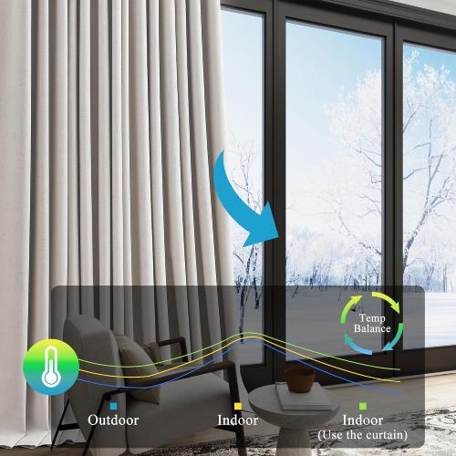 Jowels Natural Linen Blackout Curtains 102 Inches Long 2 Panels for Bedroom