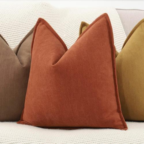 MADIZZ Textured Chenille Throw Pillow Covers Pack of 2 Natural Soft Decorative Accent Pillowcases Boho Neutral Couch Throw Pillow for Bed Home Decor for Sofa Livingroom 20x20 inch Rust