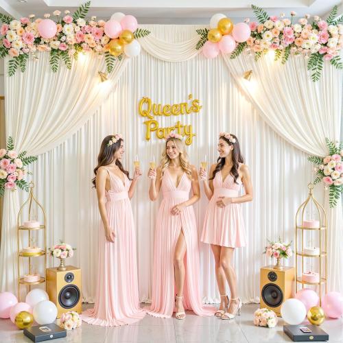 10ft x 10ft Ivory Backdrop Curtain for Wedding Ivory Wrinkle Free Backdrop Drapes Panels for Parties Baby Shower Bridal Shower Birthday Photo Photography Polyester Fabric Background Decoration