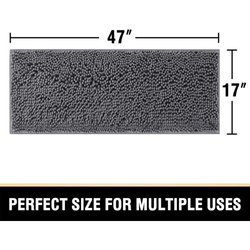 H.VERSAILTEX Bathroom Rugs Bath Mats for Bath Room Non Slip Luxury Chenille Bathroom Runner Rug 47x17 Extra Soft and Absorbent Shaggy Rugs Washable Dry Fast Area Carpet Mats for Bath Room, Tub - Grey