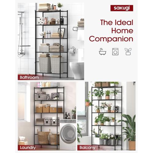 Sakugi Storage Shelves - 5 Tier Shelf Organizer, Heavy Duty Garage Shelving Unit with Leveling Feet, Stable Metal Shelves Organizer for Pantry, Kitchen and Closet, 33.0 W x 12.6 D x 72.0 H, Black