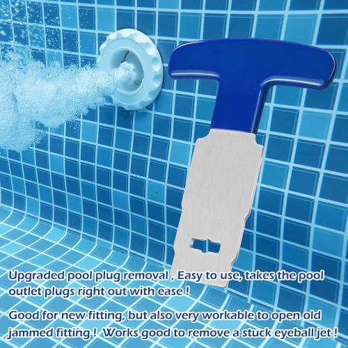 Pool Plug Removal Tool with Handle Grip, Upgraded Metal Eyeball Seat Removal Tool for Above& Inground Pool Spa Return Jet Plug Nozzles Inlet Fittings, Compatible with SP1419A-SP1419E Hayward (Blue)
