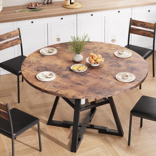 Round Dining Table for 4,Kitchen Dining Room Circle Dinner Pedestal Table,Space Saving Wood Kitchen & Dining Room Furniture (Vintage,)