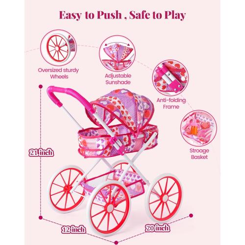 BABESIDE 10 Pcs Baby Doll Stroller Set with Feeding Doll Accessories, Baby Doll Stroller Toys for 12 Inch Dolls, Pretend Play Feeding Toy (Doll Not Included)