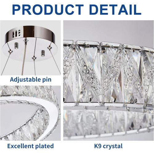 Depuley Modern LED Crystal Chandeliers: 15.7 Ring Chandelier Hanging Crystal Ceiling Light Fixture - 24W Adjustable Height Pendant Light for Living Room Dining Room Bedroom Foyer ‼️unused‼️