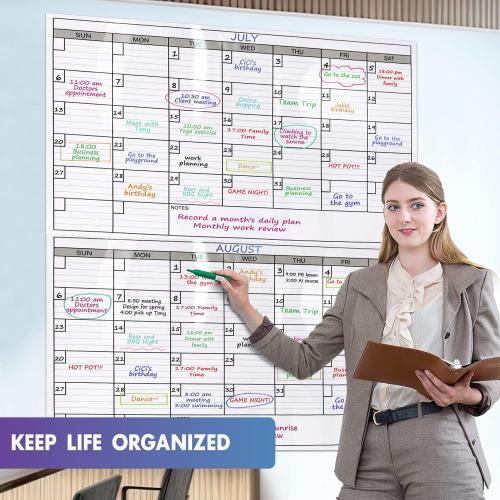 Dry Erase Two Month Laminated jumbo Wall Calendar, 38 x 50, Huge bimonthly Vertical Laminated Erasable White Board, Giant 60 day Family Whiteboard Schedule Planner, Large Multi Month Reusable Poster