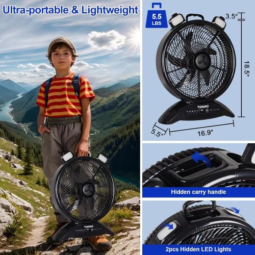 45000mAh 16-Inch Rechargeable Battery Operated Fan with LED | Large Portable Outdoor Fan with 5 Speed, High Airflow Camping Fan, Cordless Floor Fan with Timer for Garage, BBQ, Hurricane