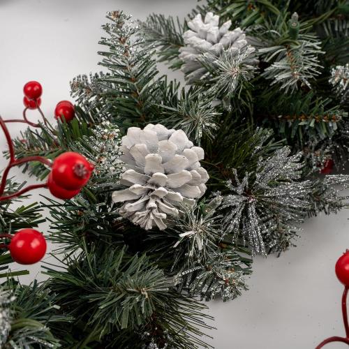 Pre-Lit Artificial Christmas Garland, Snowflake Garland, White Lights 50, Decorated with Pine Cones, Berry Clusters, Plug in, Christmas Decorations, 9 Feet