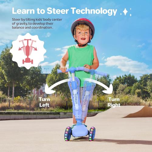 TONBUX Kids Scooter with Seat, 3 Wheels Scooter with PU Luminous Wheels, Non-Slip Handle and Wide Deck, Sensitive Brakes, 4-Level Adjustable Height, Scooters for Kids 2–8 Years