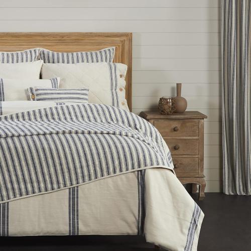 Piper Classics Market Place Blue Ticking Stripe QUEEN SIZE Quilt