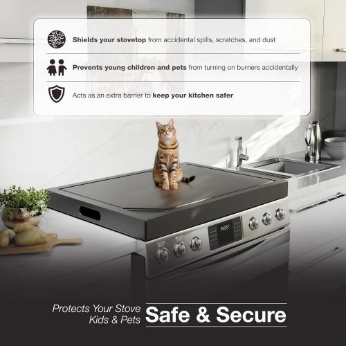 BLUEWEST Noodle Board Stove Cover with Handles, 3 in 1 Wood Stove Top Covers Board for Gas Burners and Electric Stove, Wooden RV Stovetop Cover, Tray for Kitchen Counter Space with Juice Grooves