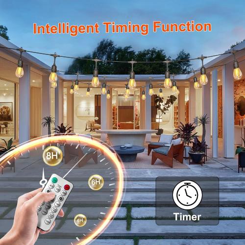 100FT Solar String Lights Outdoor Waterproof with Remote Control Solar Patio Lights 30 2 shatterproof LED E26 S14 Bulbs for Porch Garden Market Bistro Patio Backyard Fence
