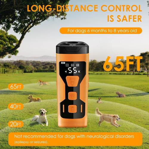 Dog Bark Deterrent Devices, 3X Ultrasonic 65FT Anti Barking Device, 4 Gear Frequencies Safer Alternatives to Dog Training Bark Collars, Portable Design with Display for All Dogs (Orange)