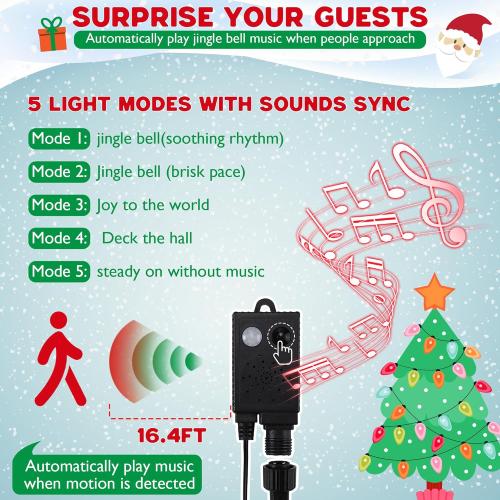 Hiboom 12 Pcs Christmas Candy Cane Light with 4 Christmas Theme Music, 20'' Pathway Markers Lights with Stakes Holiday Driveway Light for Xmas Holiday Party Walkway Garden Decor(Red, White)