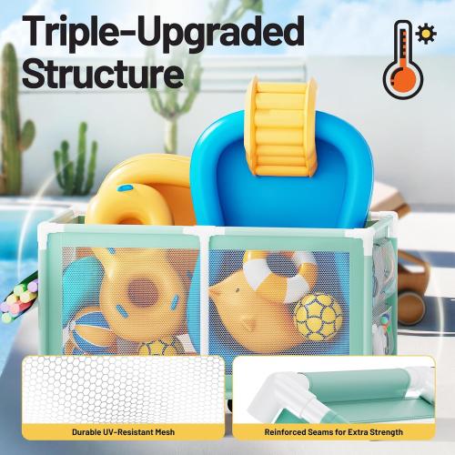 280 Gallon 69 Pool Storage Bin XXL Extra Large Swimming Pool Float Storage Bin, Pool Noodles Holder, Toys, Floats, Balls and Floats Equipment Mesh Rolling Bin for Garden Lawn, 69 Lx32 Wx35 H