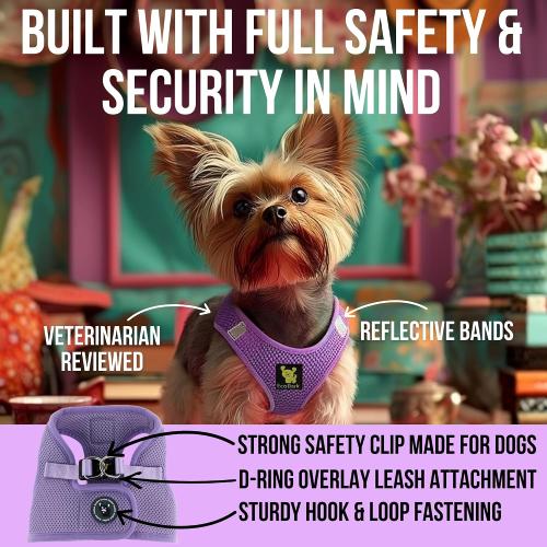 EcoBark Step in Dog Harness, Small & Medium Breed Dogs, Lavender, Medium | Reflective & Adjustable Body Halter Vest, Soft Mesh Toy Breed Dog Harness, No Pull, No Choke & Escape Proof Harnesses